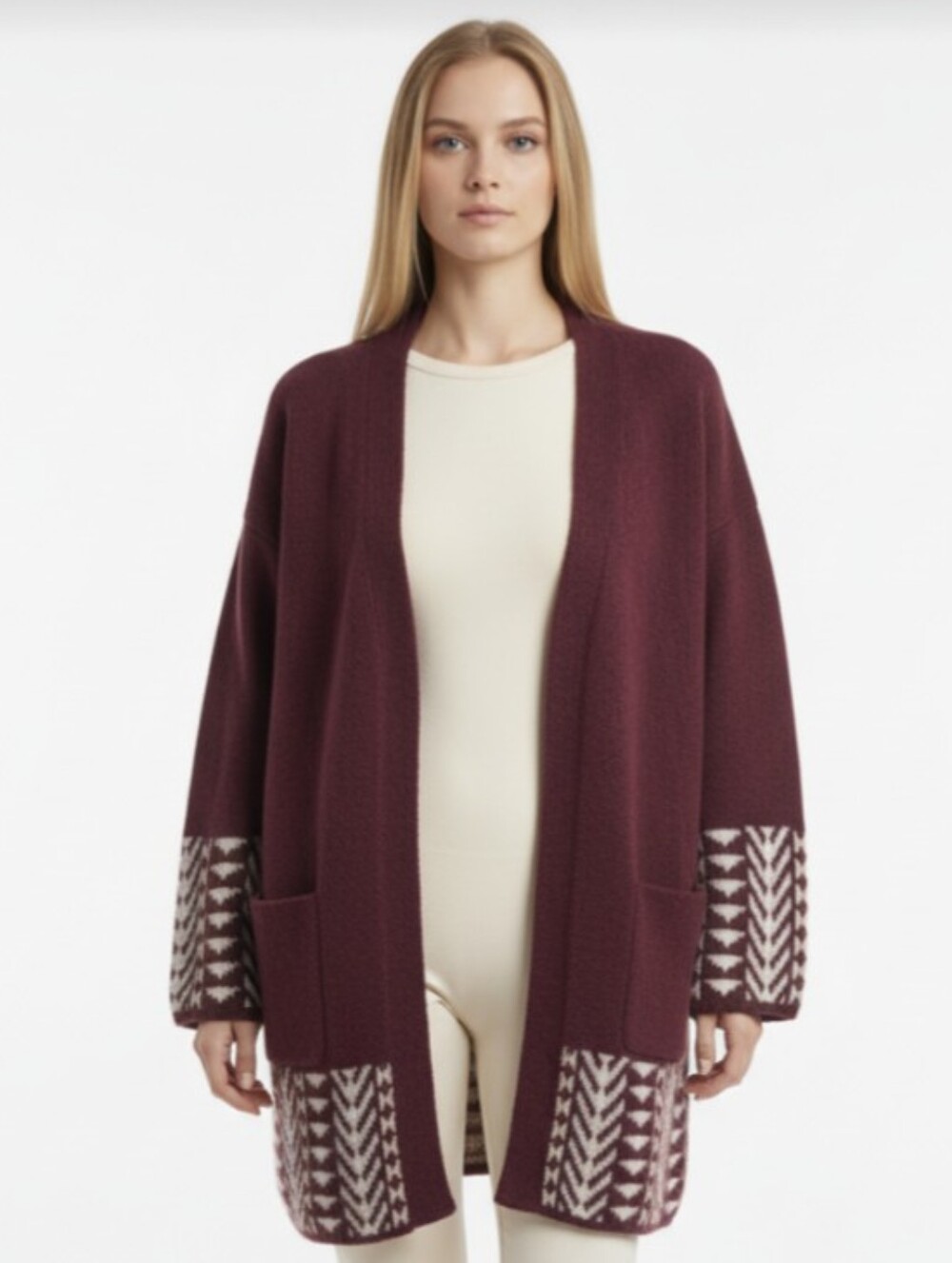 NWOT! FRYE! BURGUNDY RED, GRAY & CREAM, WESTERN STYLE, CARDIGAN SWEATER! SZ M